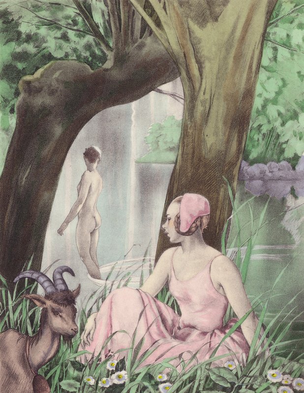 Brunelleschi-illusztráció a Contes et Nouvelles de La Fontaine számára (színes litográfia) alkotó: Umberto (after) Brunelleschi