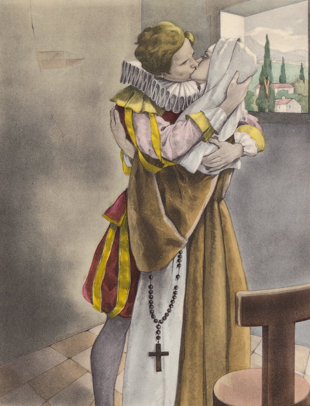 Brunelleschi-illusztráció a Contes et Nouvelles de La Fontaine számára (színes litográfia) alkotó: Umberto (after) Brunelleschi