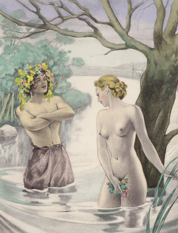 Brunelleschi-illusztráció a Contes et Nouvelles de La Fontaine számára (színes litográfia) alkotó: Umberto (after) Brunelleschi