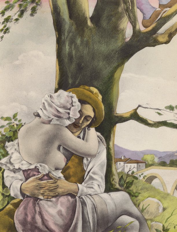 Brunelleschi-illusztráció a Contes et Nouvelles de La Fontaine számára (színes litográfia) alkotó: Umberto (after) Brunelleschi