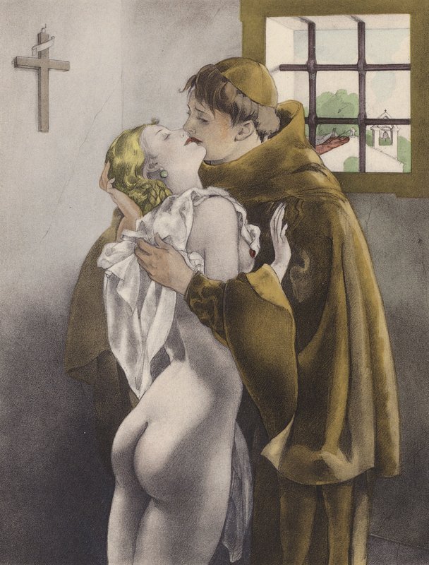 Brunelleschi-illusztráció a Contes et Nouvelles de La Fontaine számára (színes litográfia) alkotó: Umberto (after) Brunelleschi
