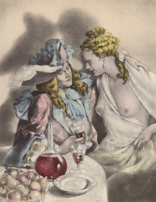 Brunelleschi-illusztráció a Contes et Nouvelles de La Fontaine számára (színes litográfia) alkotó: Umberto (after) Brunelleschi