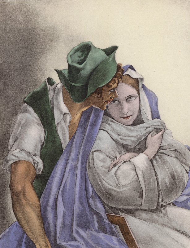 Brunelleschi-illusztráció a Contes et Nouvelles de La Fontaine számára (színes litográfia) alkotó: Umberto (after) Brunelleschi