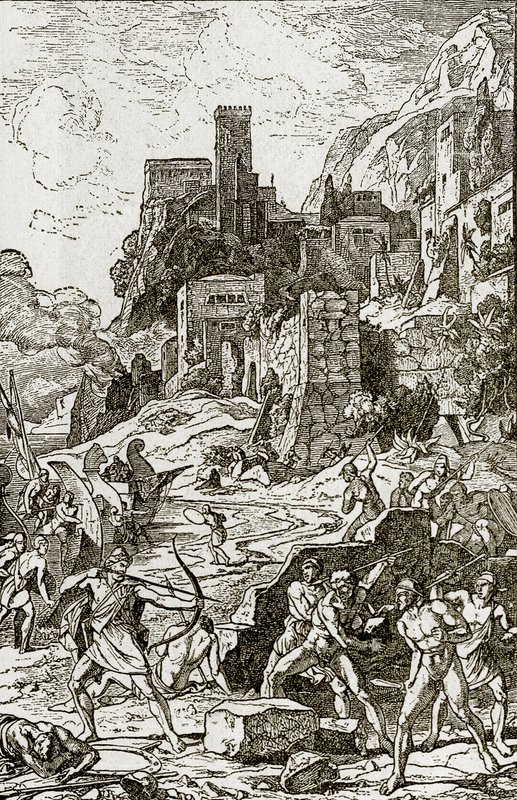 Vikingek megtámadják a keltákat, illusztráció a The Story of Man-ból, J.W. Buel alkotó: Unknown