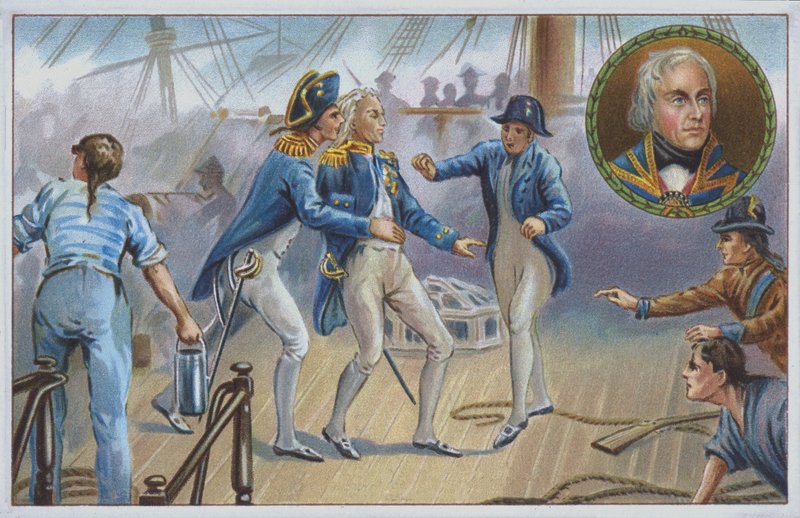 Lord Nelson megsebesült az 1805-ös trafalgari csatában. (chromolitho) alkotó: Unknown artist