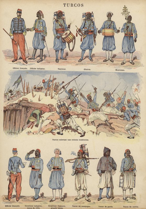 Turcos, a francia hadsereg gyarmati katonái (színes litho) alkotó: Victor Armand Poirson