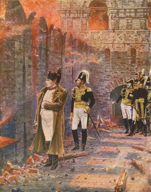 Napóleon nézi Moszkva tűzét (színes litográfia) alkotó: Vasili Vasilievich Vereshchagin