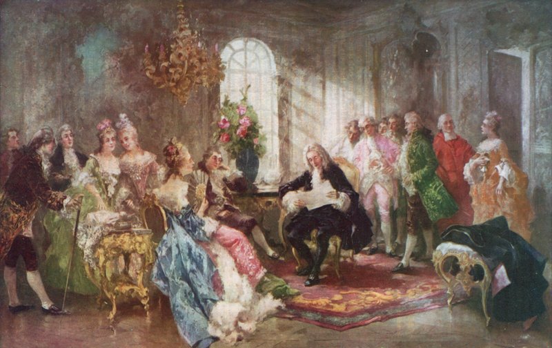 Voltaire felolvassa Szemiramis című tragédiáját Stanislas lengyel királynak alkotó: Vicente de Paredes