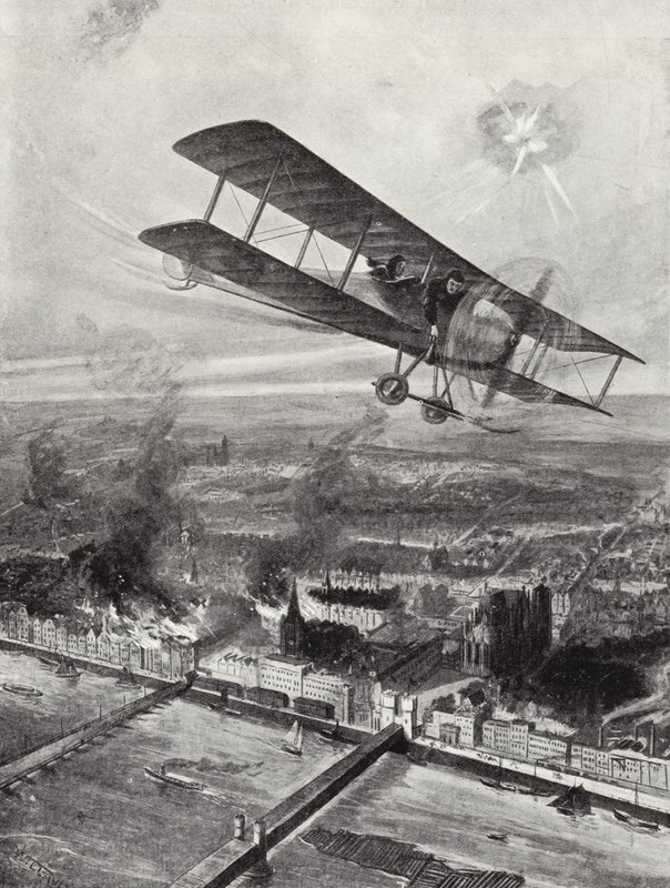 Spenser Gray osztagparancsnok Köln felett repül, 1914. október 8-án alkotó: W. Avis