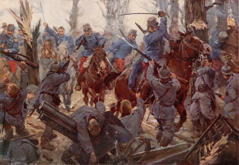 Francia könnyűlovassági roham Lassignynál (színes litó) alkotó: W.R.S. (after) Stott