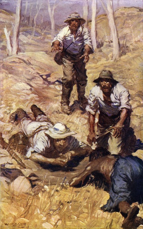 Gray kapitány és csapata vizet talál (színes litó) alkotó: W.R.S. (after) Stott