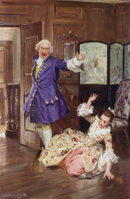 "Akkor olyan erőszakkal elszakadt tőle, hogy az arca a padlónak csapódott" (színes litho) alkotó: W.R.S. (after) Stott