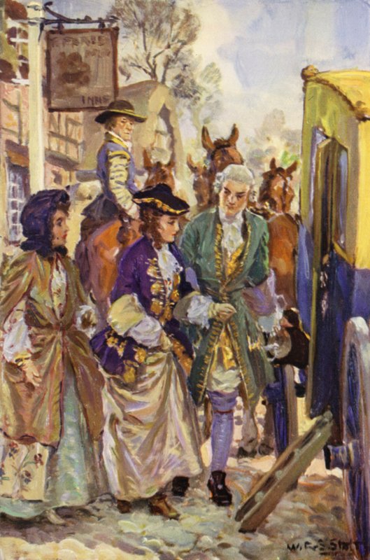 "Őlordsága bevezette a hölgyeket a járműbe" (színes litó) alkotó: W.R.S. (after) Stott