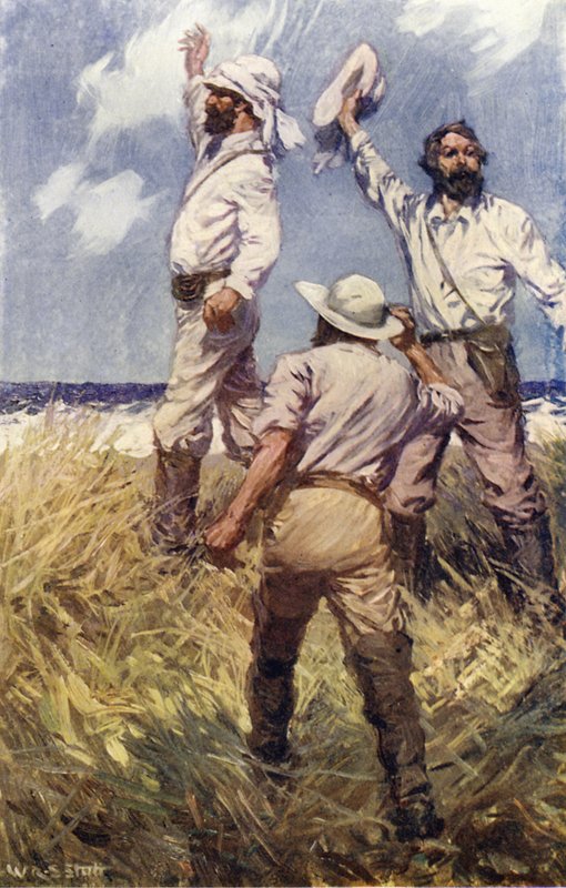 John McDouall Stuart eléri az Indiai-óceánt (színes litho) alkotó: W.R.S. (after) Stott