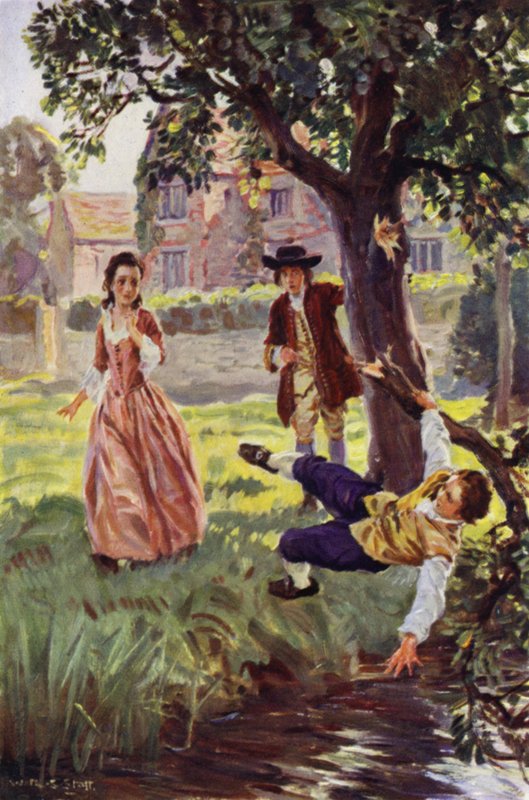 "A szegény legény feje és füle fölött a vízbe zuhant" (színes litho) alkotó: W.R.S. (after) Stott