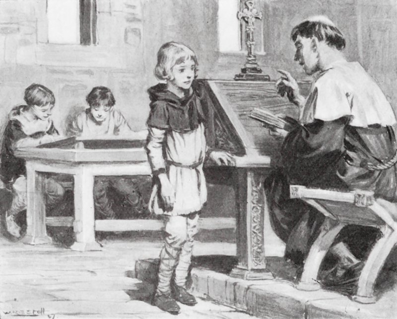 A fiatal Cuthbert az iskolában (litográfia) alkotó: W.R.S. (after) Stott