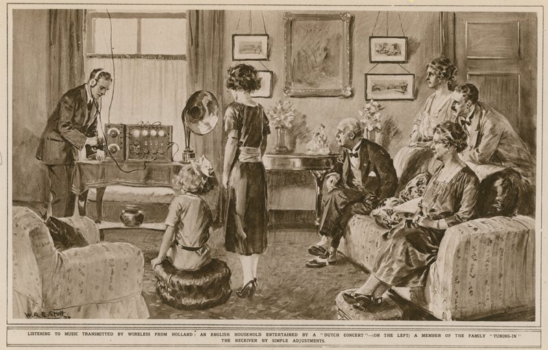 Hollandiából vezeték nélkül továbbított zenehallgatás alkotó: W.R.S. Stott