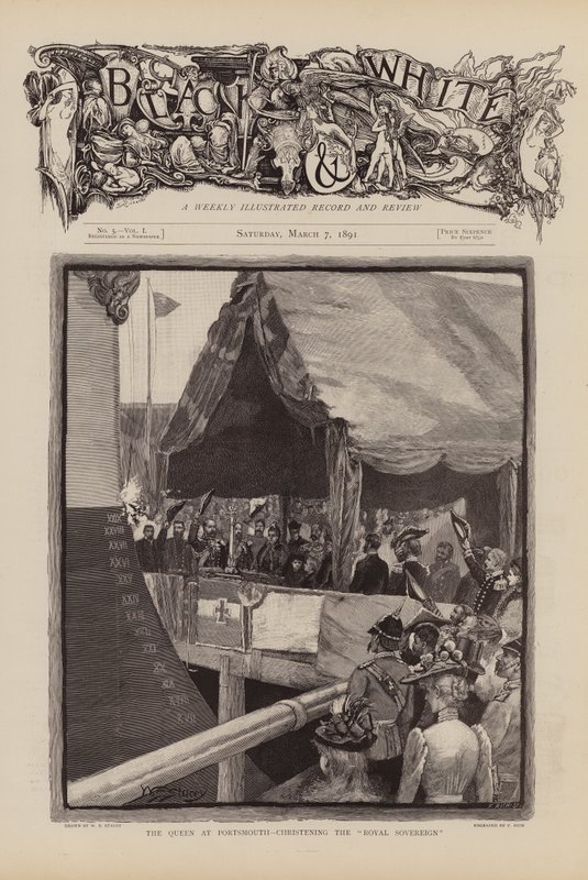 Viktória királynő megkereszteli a Royal Sovereignt (metszet) alkotó: W.S. Stacey