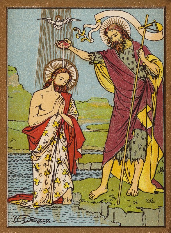 Jézus megkeresztelése (színes litográfia) alkotó: W.S. Stacey