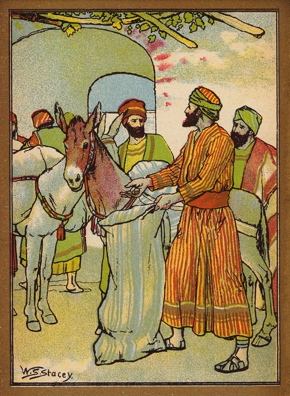 A pénz megtalálása a zsákban (színes litográfia) alkotó: W.S. Stacey