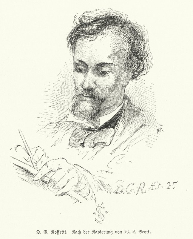 Dante Gabriel Rossetti brit költő, illusztrátor, festő és műfordító, a Preraffaelita Testvériség (litho) egyik alapítója alkotó: W. Bell (after) Scott