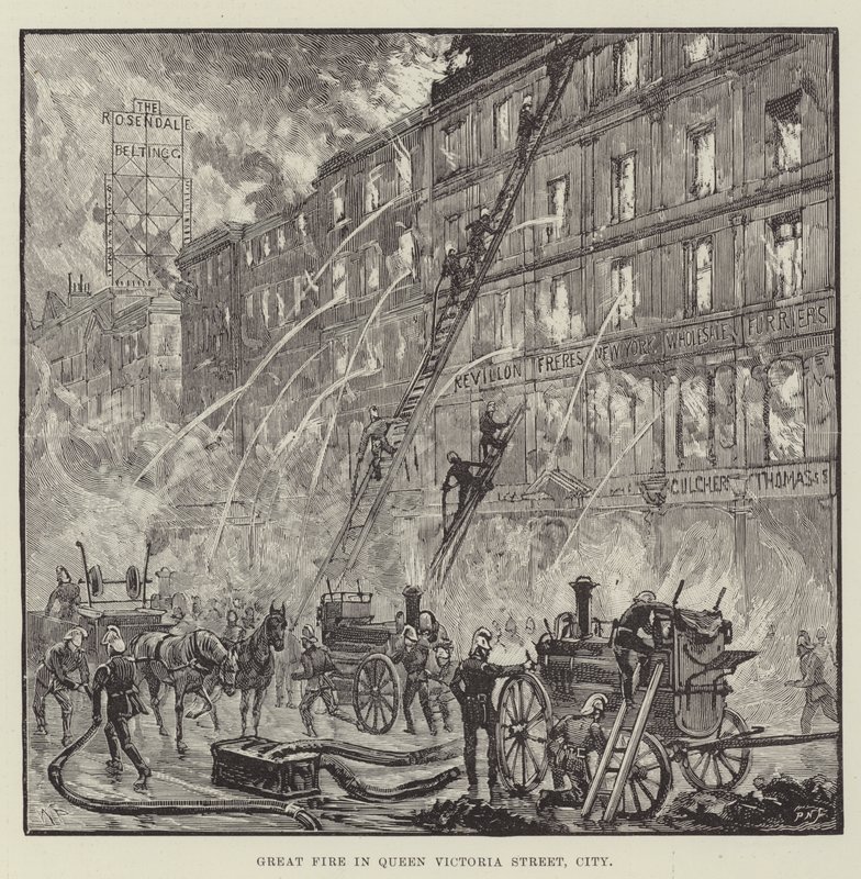Nagy tűz a Queen Victoria Streeten, Cityben alkotó: Walter Paget