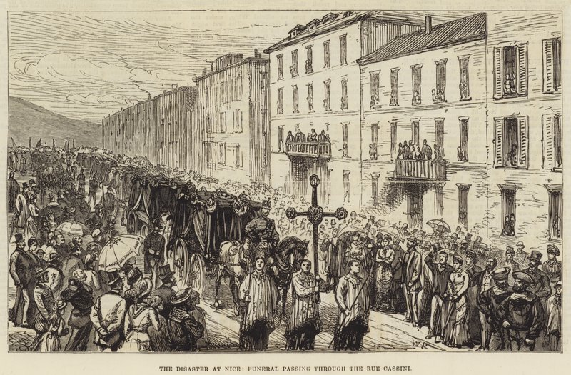 A nizzai katasztrófa, temetés a Rue Cassini utcán keresztül alkotó: Walter Paget