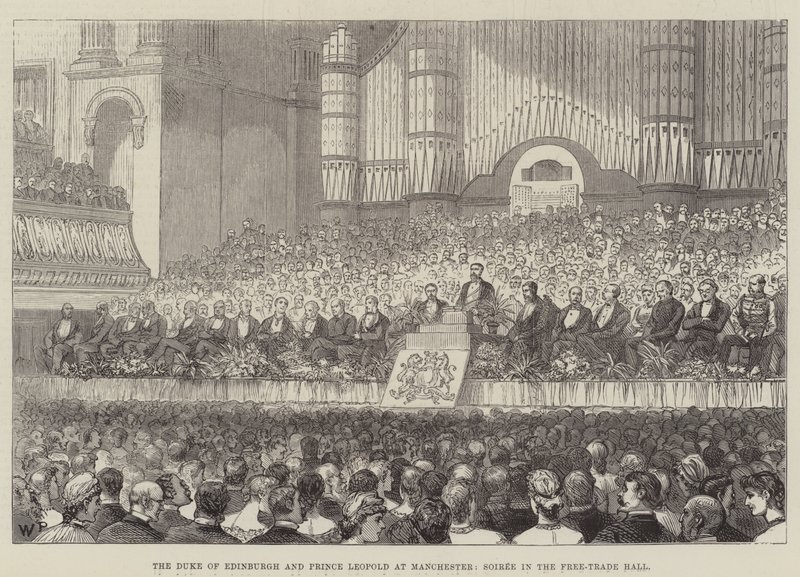 Edinburgh hercege és Leopold herceg Manchesterben, Soiree-ban a szabadkereskedelmi csarnokban alkotó: Walter Paget