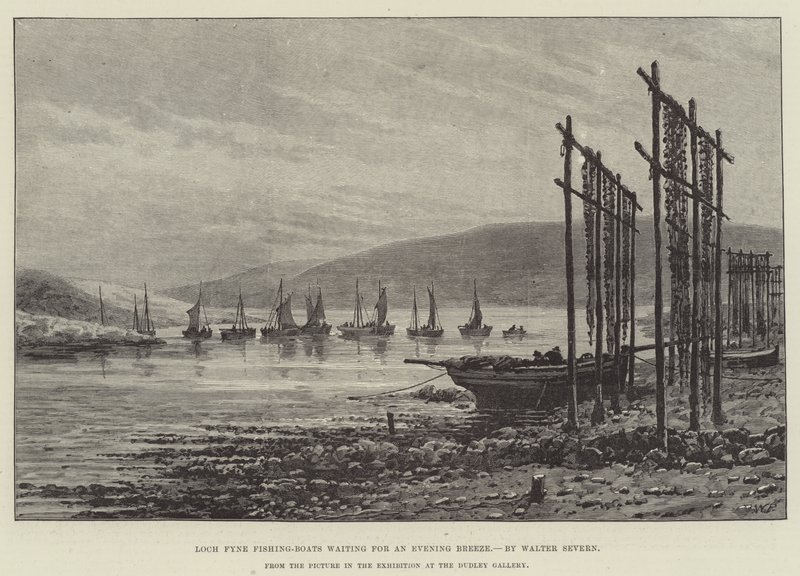 Loch Fyne horgászcsónakok az esti szellőre várva alkotó: Walter Severn
