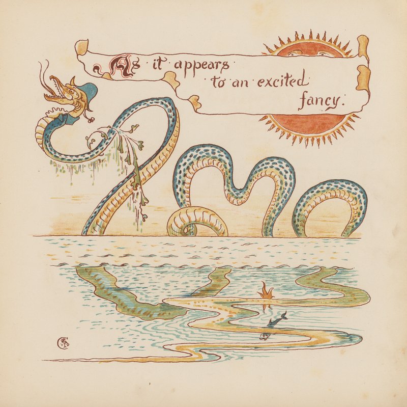 Walter Crane illusztrációja a Pothooks and Perseverance (színes litográfia) című könyvhöz. alkotó: Walter (after) Crane