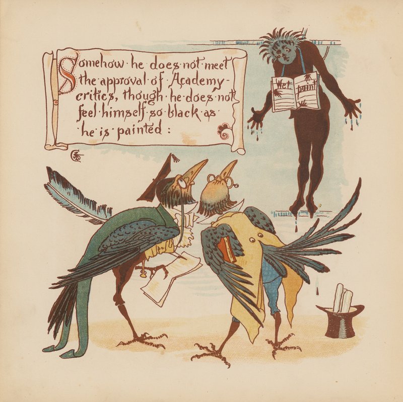 Walter Crane illusztrációja a Pothooks and Perseverance (színes litográfia) című könyvhöz. alkotó: Walter (after) Crane