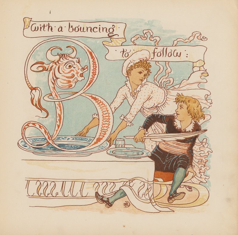 Walter Crane illusztrációja a Pothooks and Perseverance (színes litográfia) című könyvhöz. alkotó: Walter (after) Crane
