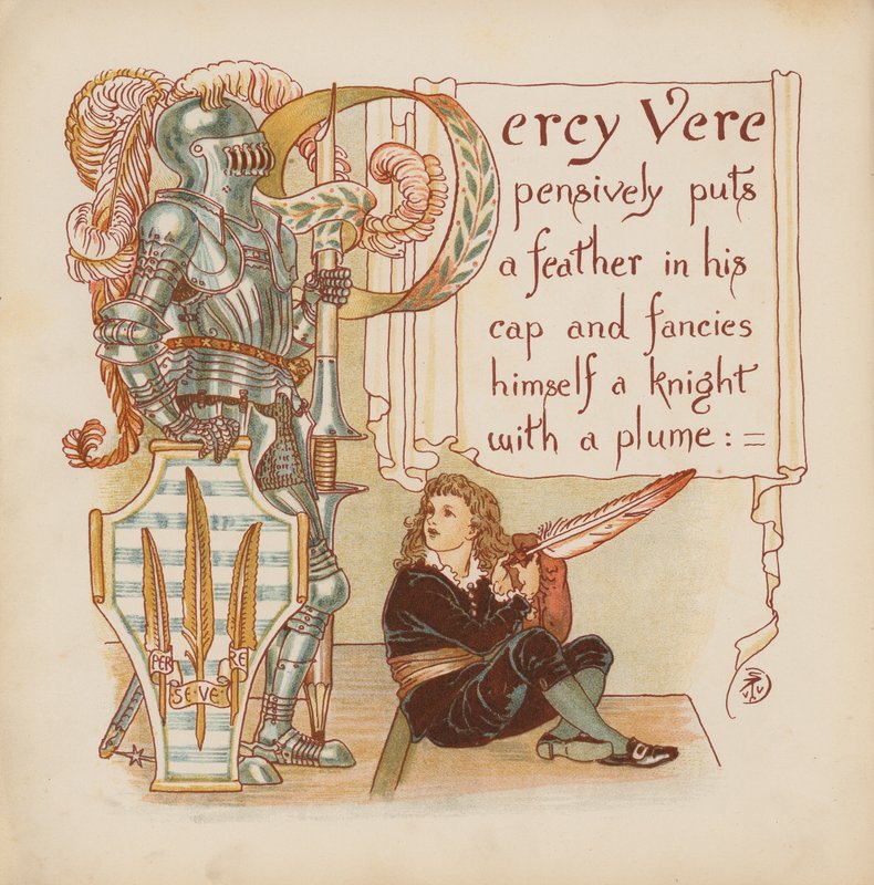 Walter Crane illusztrációja a Pothooks and Perseverance (színes litográfia) című könyvhöz. alkotó: Walter (after) Crane