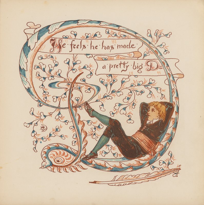 Walter Crane illusztrációja a Pothooks and Perseverance (színes litográfia) című könyvhöz. alkotó: Walter (after) Crane