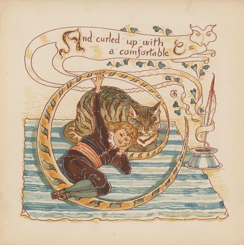 Walter Crane illusztrációja a Pothooks and Perseverance (színes litográfia) című könyvhöz. alkotó: Walter (after) Crane