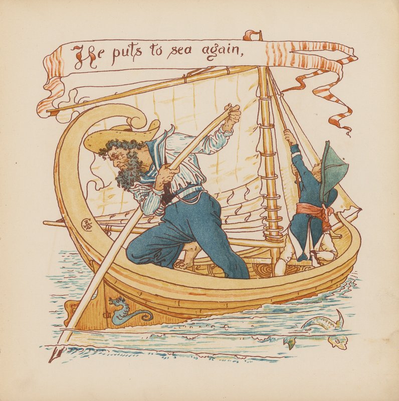 Walter Crane illusztrációja a Pothooks and Perseverance (színes litográfia) című könyvhöz. alkotó: Walter (after) Crane