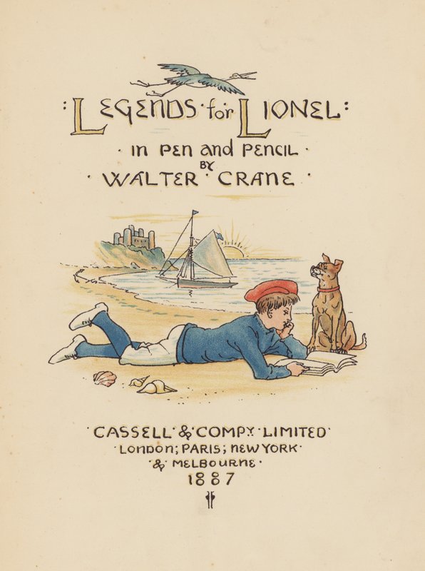 A Walter Crane által írt Legends for Lionel című könyv címlapillusztrációja (színes litográfia) alkotó: Walter (after) Crane