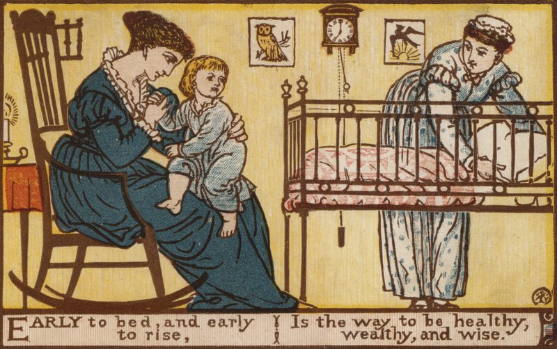 Korán lefekvés és korán kelés (színes litó) alkotó: Walter Crane