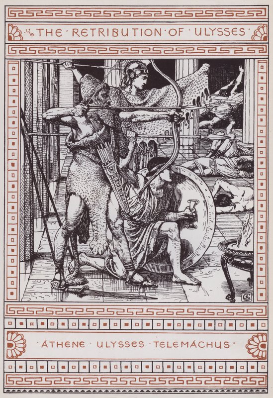 Odüsszeusz megtorlása (metszet) alkotó: Walter Crane