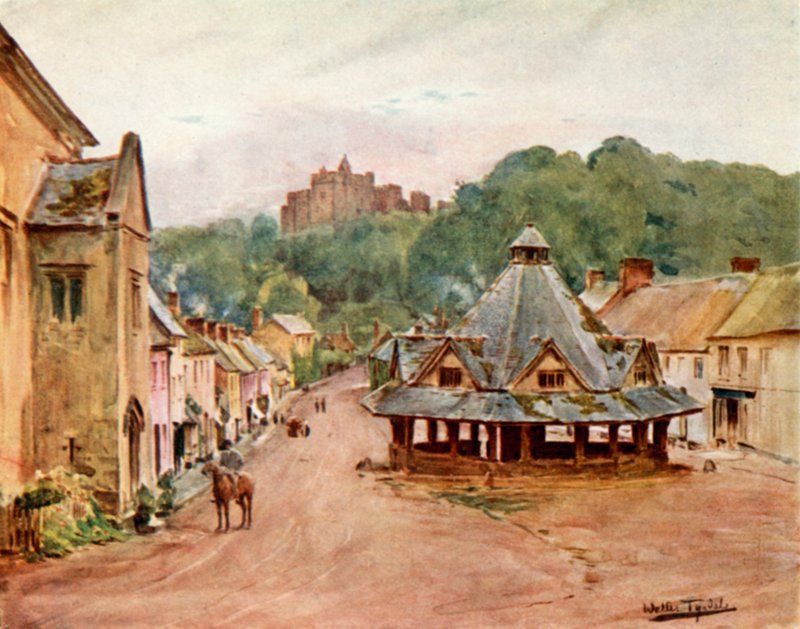 Dunster kastély és fonalpiac (színes litó) alkotó: Walter Frederick Roofe Tyndale
