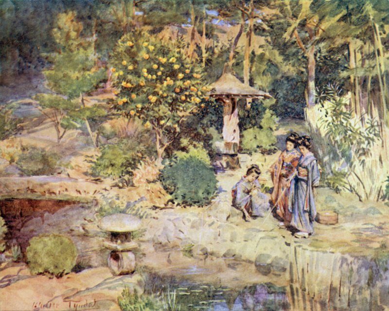 Aranyhal horgászata egy téli ünnepségen, Atami alkotó: Walter Frederick Roofe Tyndale