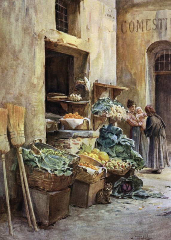 Zöldségbolt, Olasz Riviéra (színes litó) alkotó: Walter Frederick Roofe Tyndale