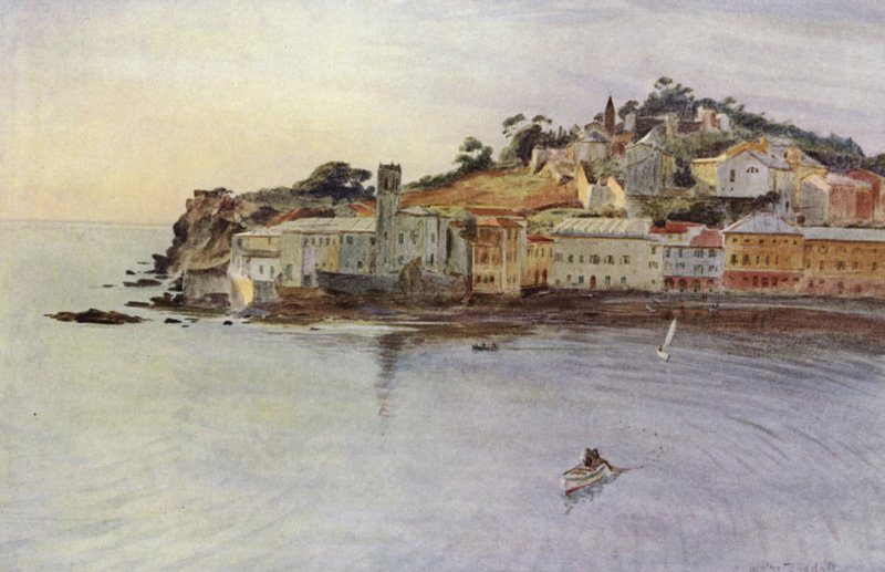 A félsziget, Sestri Levante (színes litho) alkotó: Walter Frederick Roofe Tyndale