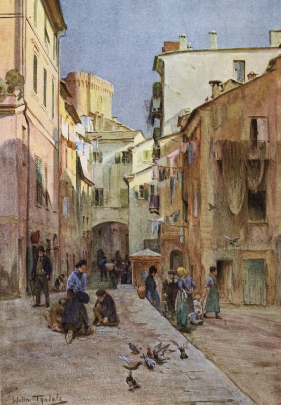 La Piazza, Sestri Levante (színes litho) alkotó: Walter Frederick Roofe Tyndale