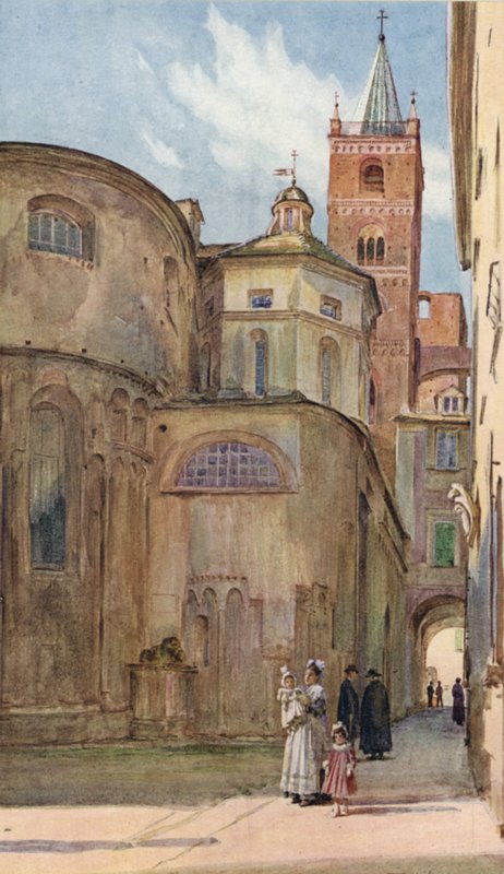 Román stílusú templom, Albenga, Olaszország (színes litho) alkotó: Walter Frederick Roofe Tyndale