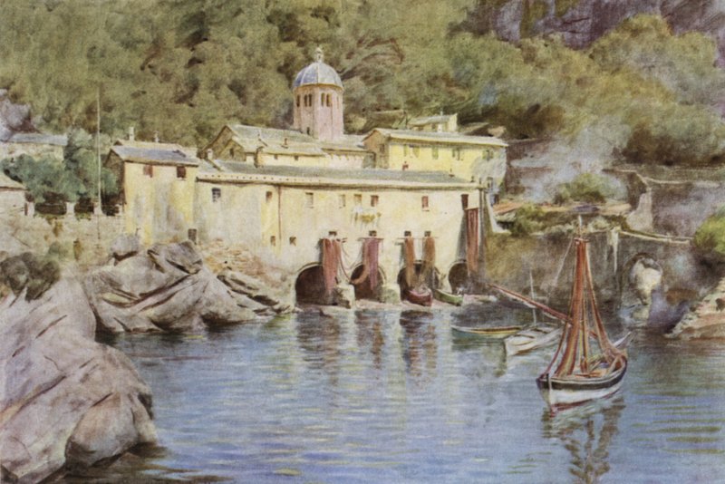 S Fruttuoso, Portofino, Olaszország (színes litho) alkotó: Walter Frederick Roofe Tyndale