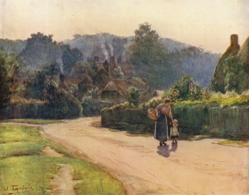 Az új erdő: Emery Down faluja (színes litó) alkotó: Walter Frederick Roofe Tyndale
