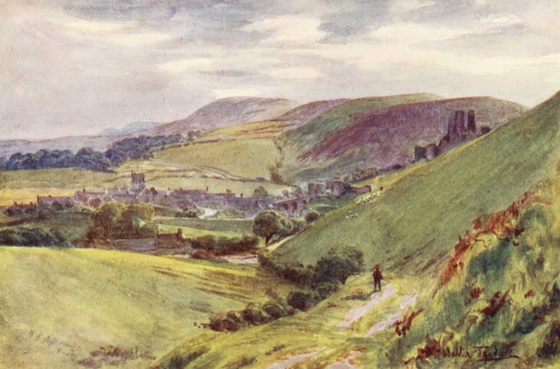 Wessex: Corfe Castle a Nine Barrow Downból (színes litográfia) alkotó: Walter Frederick Roofe Tyndale