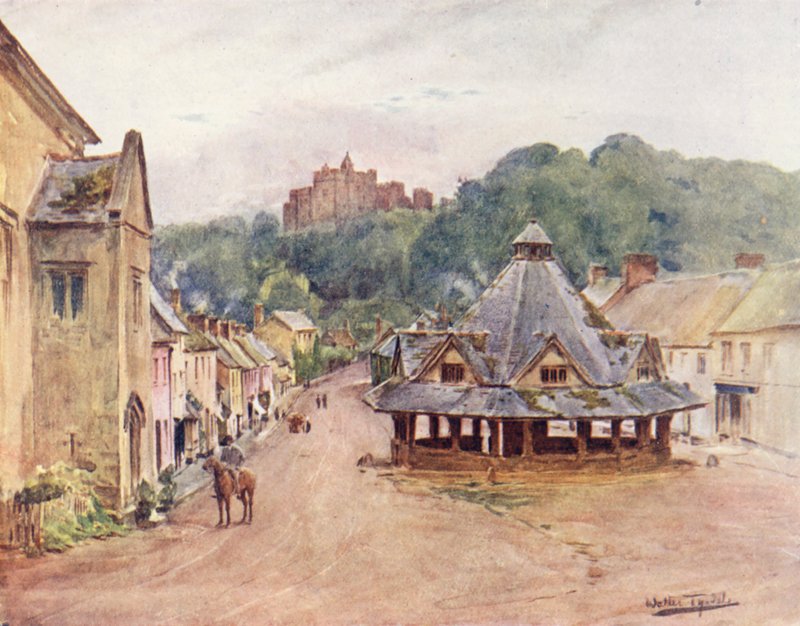 Wessex: Dunster kastély és fonalpiac (színes litográfia) alkotó: Walter Frederick Roofe Tyndale