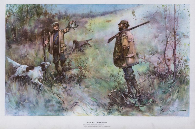 Első szárnylövése: vadászjelenet (színes litó) alkotó: Walter Granville Smith